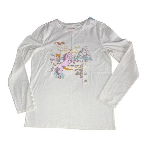 🌺 5 x 25 🌺 Cat & Jack White Long Sleeve Tee with Playful Graphic - Picture 1 of 3